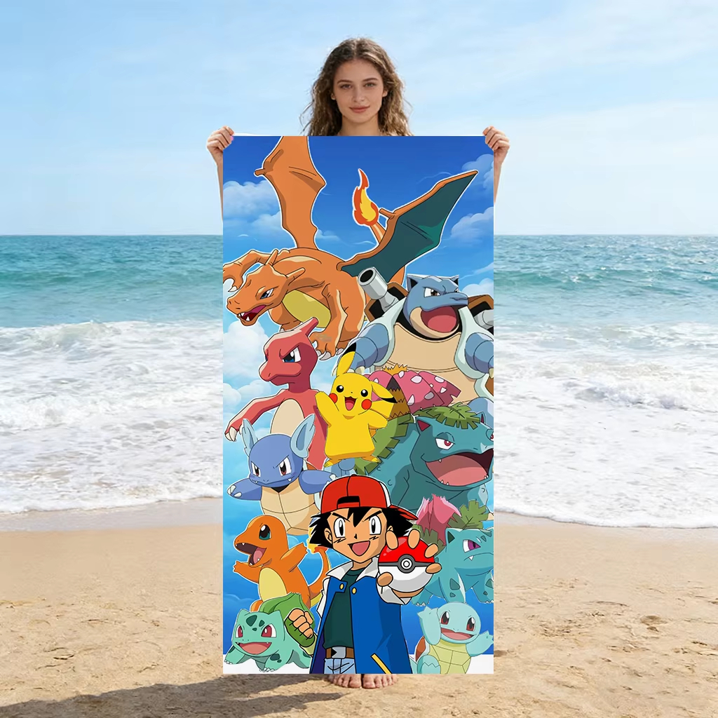 Beach Towel Large - ผ้าขนหนูชายหาดไมโครไฟเบอร์โปเกมอนขนาดใหญ่พิเศษ 1 ชิ้น แห้งเร็ว น้ำหนักเบา ใช้สำหรับโยคะ