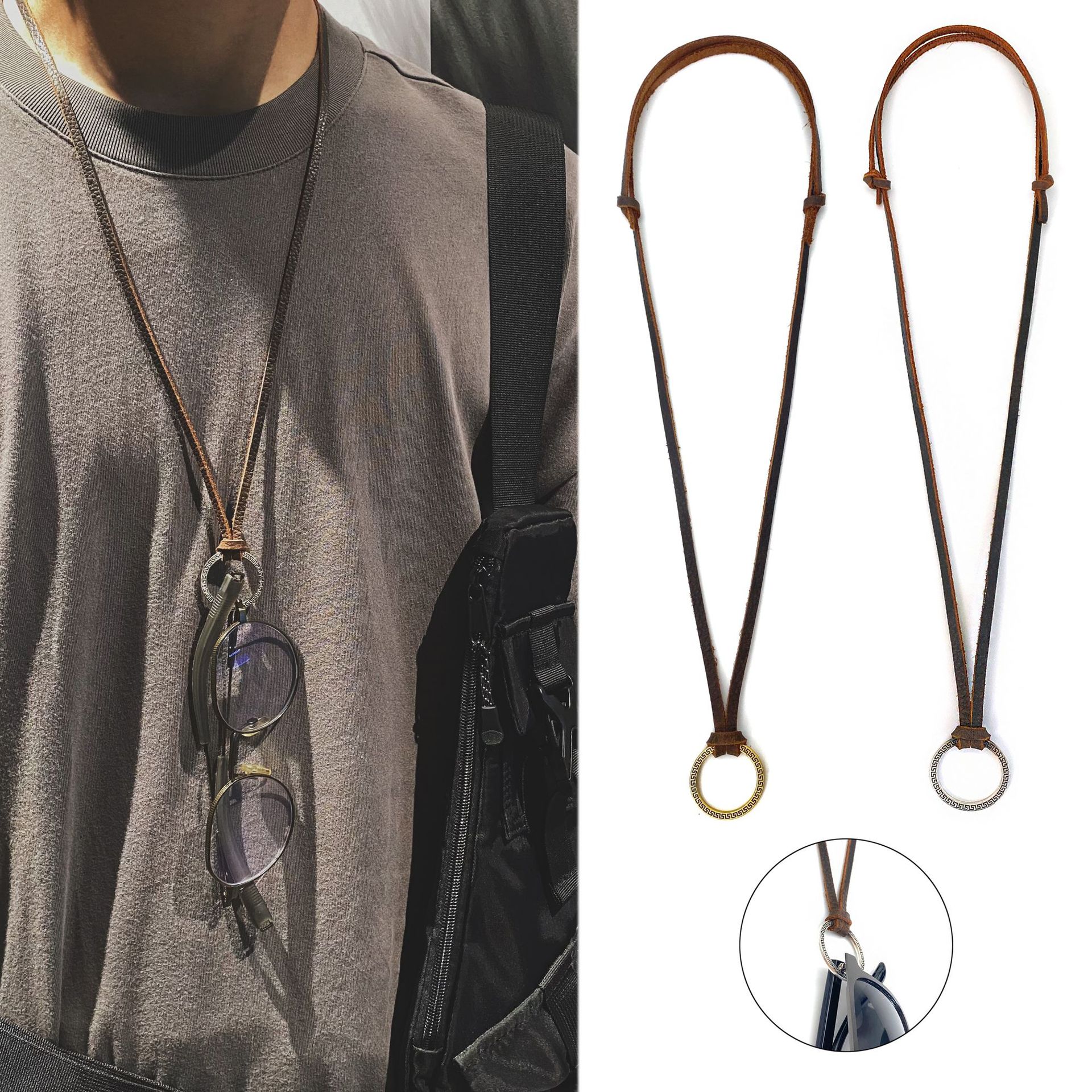 Sunglass Retainer Cord - สายคล้องแว่นตาหนังแท้แบบปรับได้ สไตล์ฮ่องกง ย้อนยุค ทันสมัย แนวอเมริกันลำลอง