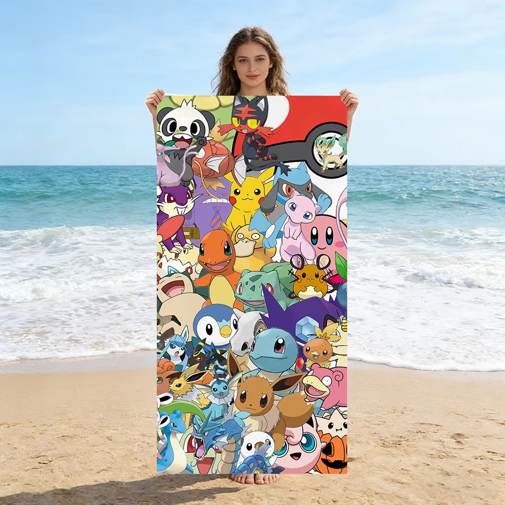 Beach Towel Large - ผ้าขนหนูชายหาดไมโครไฟเบอร์โปเกมอนขนาดใหญ่พิเศษ 1 ชิ้น ซึมซับได้ดี แห้งเร็ว น้ำหนักเบา