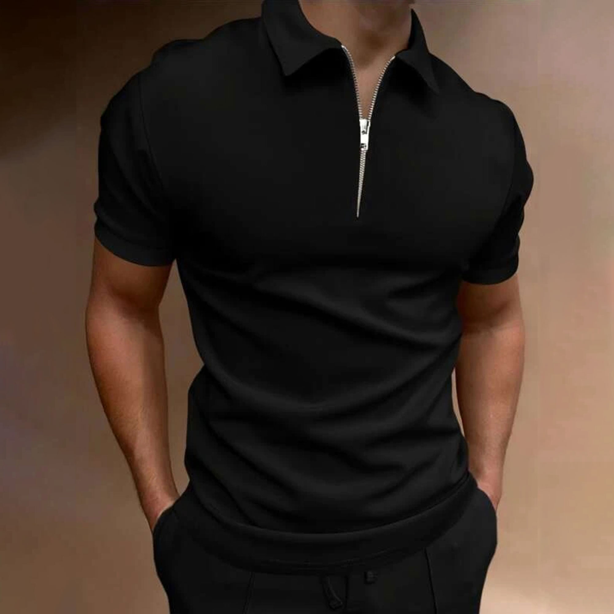 Polo Shirt Pique - ฤดูร้อนผู้ชายสีทึบเสื้อโปโลแขนสั้นคอปกซิปเสื้อยืดผู้ชายลำลองสตรีทแวร์ระบายอากาศได้ดีชายเสื้อ
