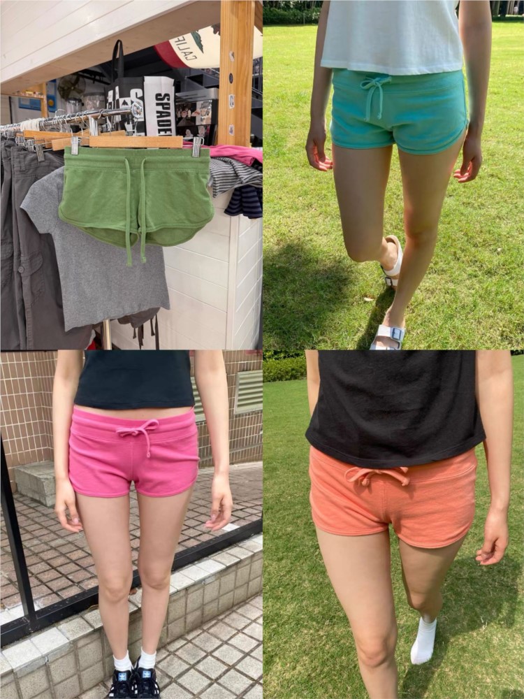 Short Linen Drawstring - กางเกงขาสั้นผ้าฝ้ายสีหวานสไตล์ลำลองสำหรับผู้หญิง เอวยางยืดสูง น่ารัก สไตล์ Preppy มีเชือกผูก