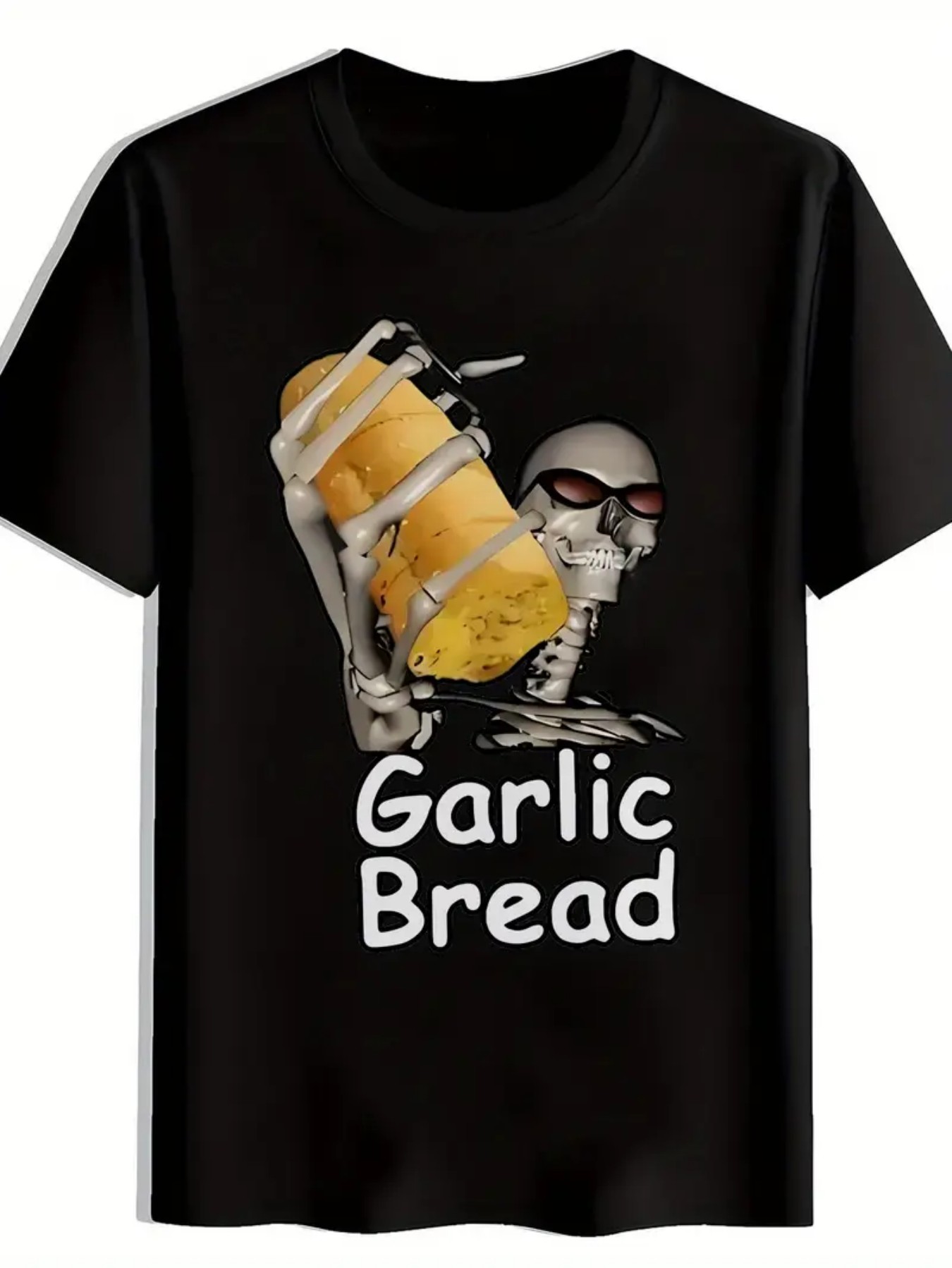 Tee Graphic Print - เสื้อยืดพิมพ์ลายกระเทียมและหัวกะโหลกสำหรับผู้ชาย - เสื้อยืดคอกลมแขนสั้นน้ำหนักเบาสำหรับฤดูร้อนพร้อมลายกราฟิกกระเทียมและขนมปัง