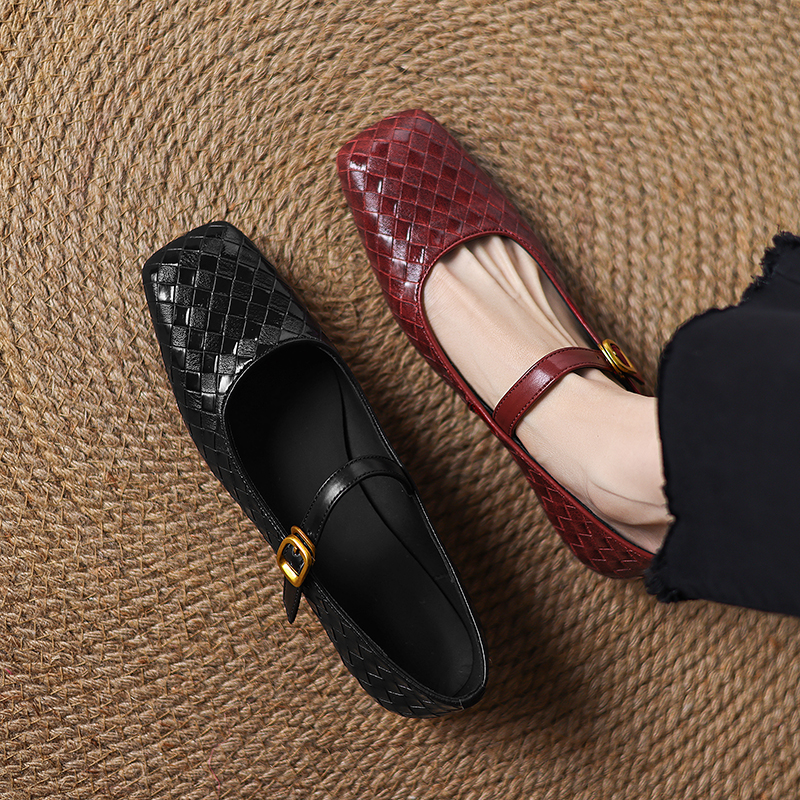Casual Sandal Leather - ทอด้านล่างแบน Mary Jane รองเท้าผู้หญิงสบาย SLIP-ON สไตล์