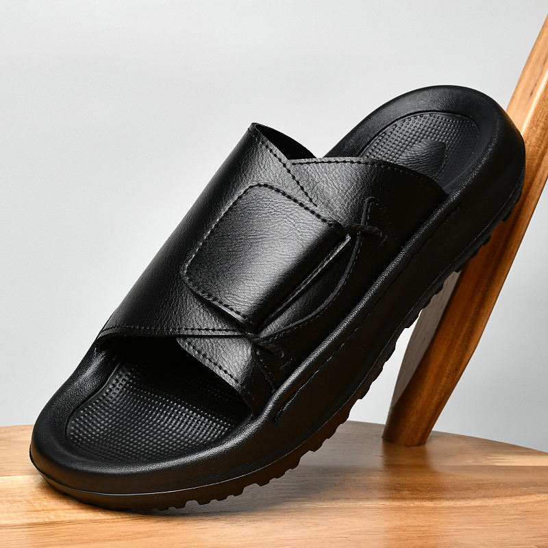 Flip Flop Leather Men - รองเท้าแตะหนังผู้ชายแบบสวมลำลอง 2026 รองเท้าแตะชายหาดฤดูร้อน ดีไซน์หรูหรา กันลื่น น้ำหนักเบา