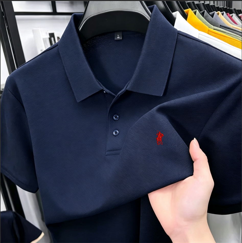 Polo Shirt Pique - เสื้อโปโลผู้ชายผ้าปิเก้คอตตอนปักลายมินิไรเดอร์ แขนสั้น ระบายอากาศได้ดี สไตล์ลำลองสำหรับธุรกิจและใส่ได้ทุกวัน ประจำฤดูร้อนปี 2026