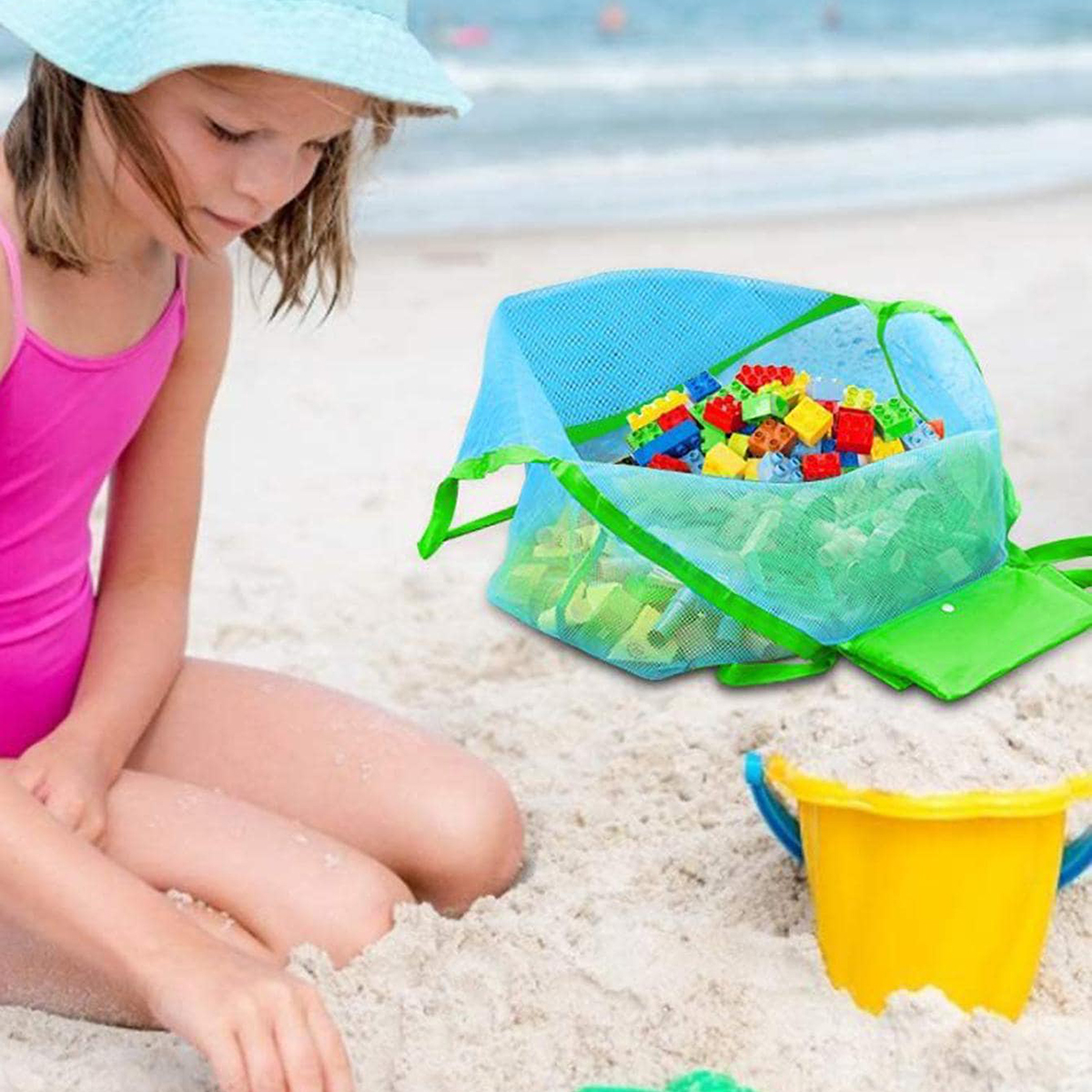 Beach Towel Large - กระเป๋าตาข่ายแบบพกพาสำหรับเด็ก ใส่ของเล่นอาบน้ำ ของใช้สำหรับว่ายน้ำ กระเป๋าชายหาดขนาดใหญ่สำหรับผ้าขนหนู กระเป๋าเครื่องสำอางสำหรับผู้หญิง