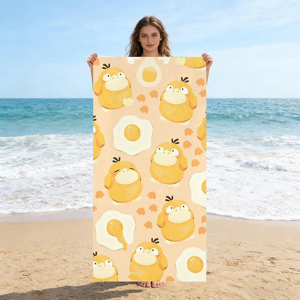 Beach Towel Large - P-Pokémon Psyduck ผ้าเช็ดตัวชายหาด แห้งเร็ว ขนาดเล็กถึงใหญ่ เหมาะสำหรับชายหาด