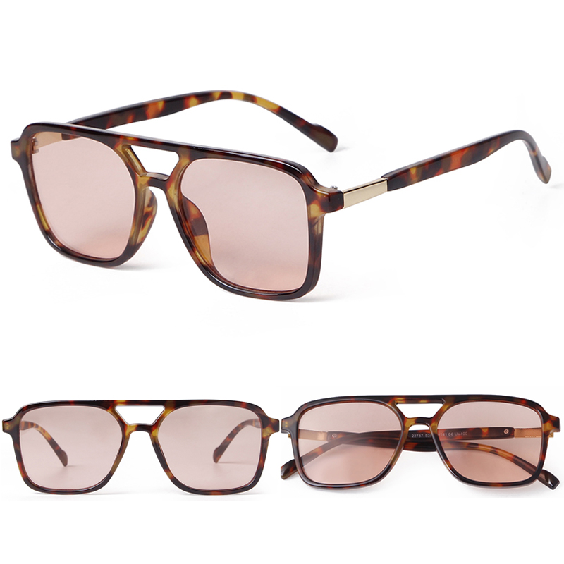 Sunglasses Aviator Polarized - อินเทรนด์ Big Pilot แว่นตากันแดดผู้หญิงผู้ชายออกแบบแบรนด์ Vintage สีน้ําตาลเลนส์เต่า