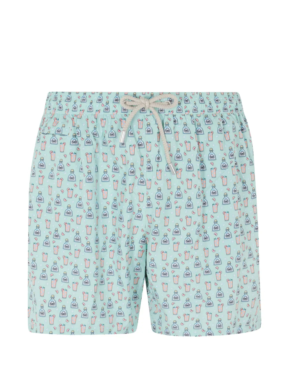 Trunks Board Surf - กางเกงว่ายน้ำชายพิมพ์ลายขวดเครื่องดื่มสีมิ้นท์อ่อน มีเชือกผูกเอว กระเป๋า แห้งเร็ว เหมาะสำหรับฤดูร้อน ชายหาด