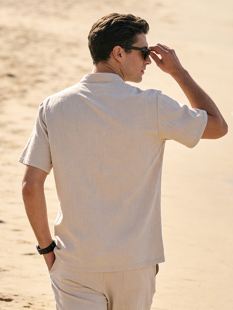 เสื้อเชิ้ตเฮนลีย์ผ้าฝ้ายลินินส - Linen Shirt Breathable บทวิจารณ์และราคา