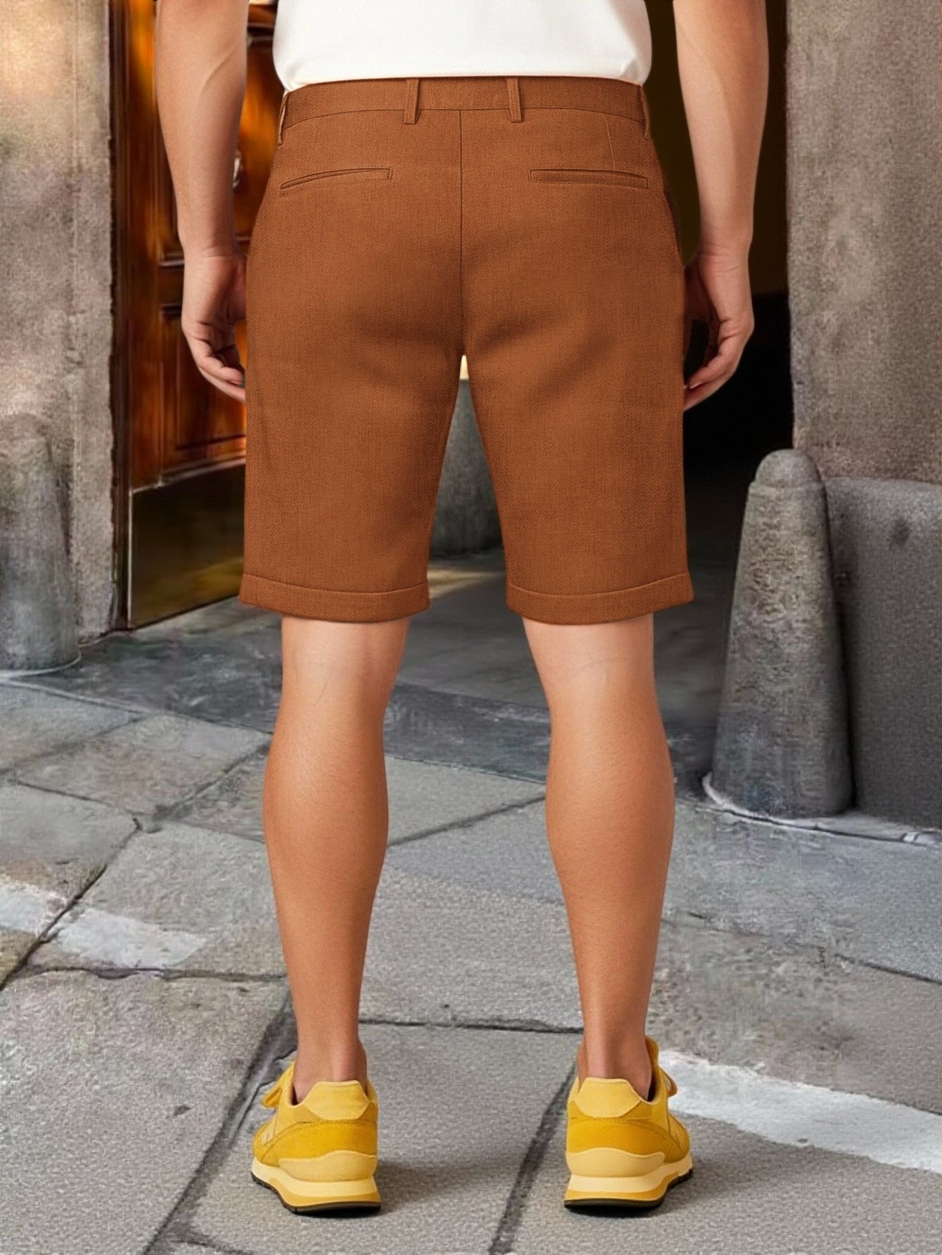 กางเกงขาสั้นชิโน่ชาย ขอบขาจั๊ม - Shorts Chino Slim บทวิจารณ์และราคา