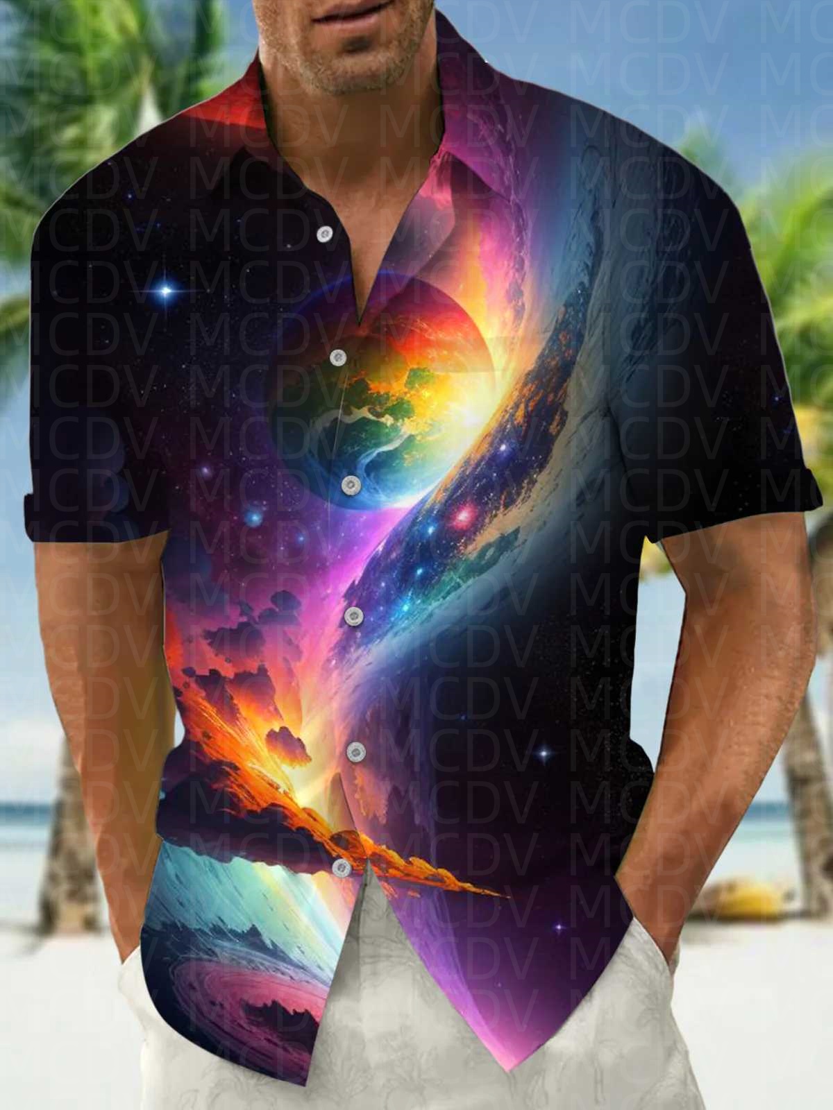 เสื้อฮาวายผู้ชายลายพระอาทิตย์  - Shirt Camp Collar บทวิจารณ์และราคา