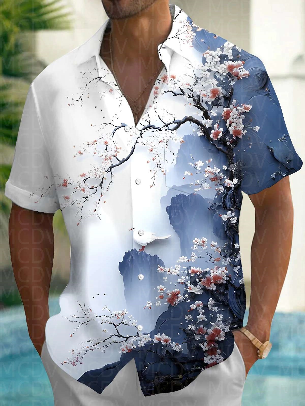 เสื้อฮาวายผู้ชายลายพระอาทิตย์  - Shirt Camp Collar บทวิจารณ์และราคา