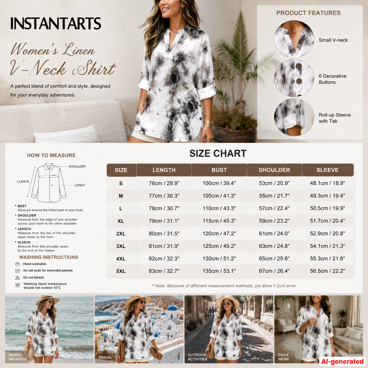 INSTANTARTS เสื้อเชิ้ตผ้าลินิน - Linen Shirt Breathable บทวิจารณ์และราคา