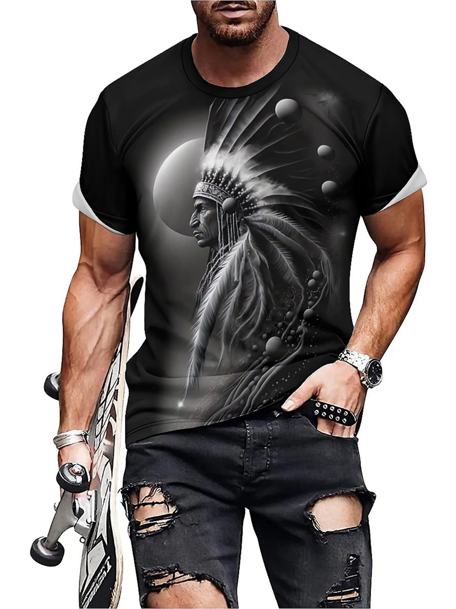 เสื้อยืดกราฟิกหัวหน้าชนเผ่าพิม - Tee Graphic Print บทวิจารณ์และราคา