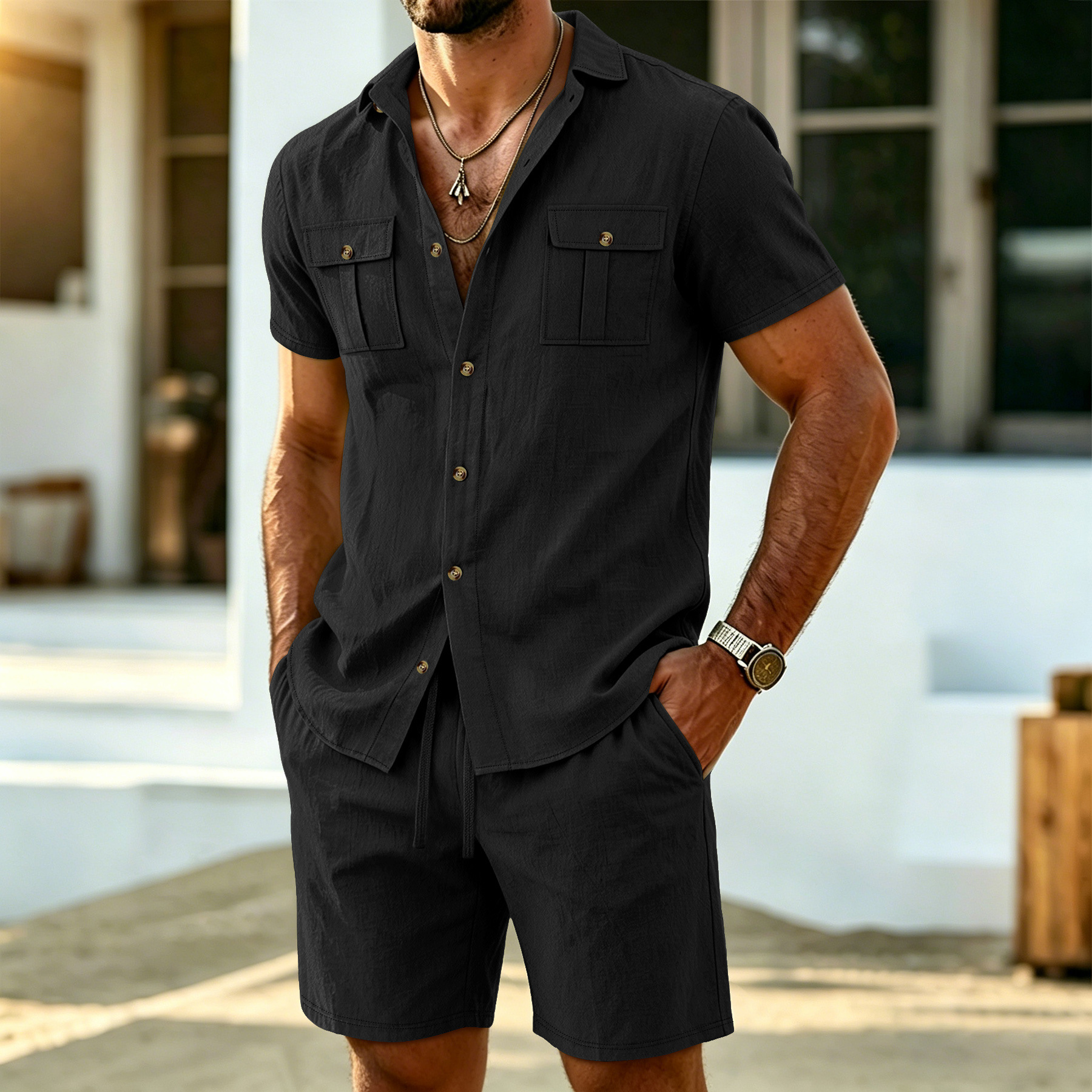 ชุดลำลองผ้าลินินสำหรับผู้ชายฤด - Linen Shirt Breathable บทวิจารณ์และราคา