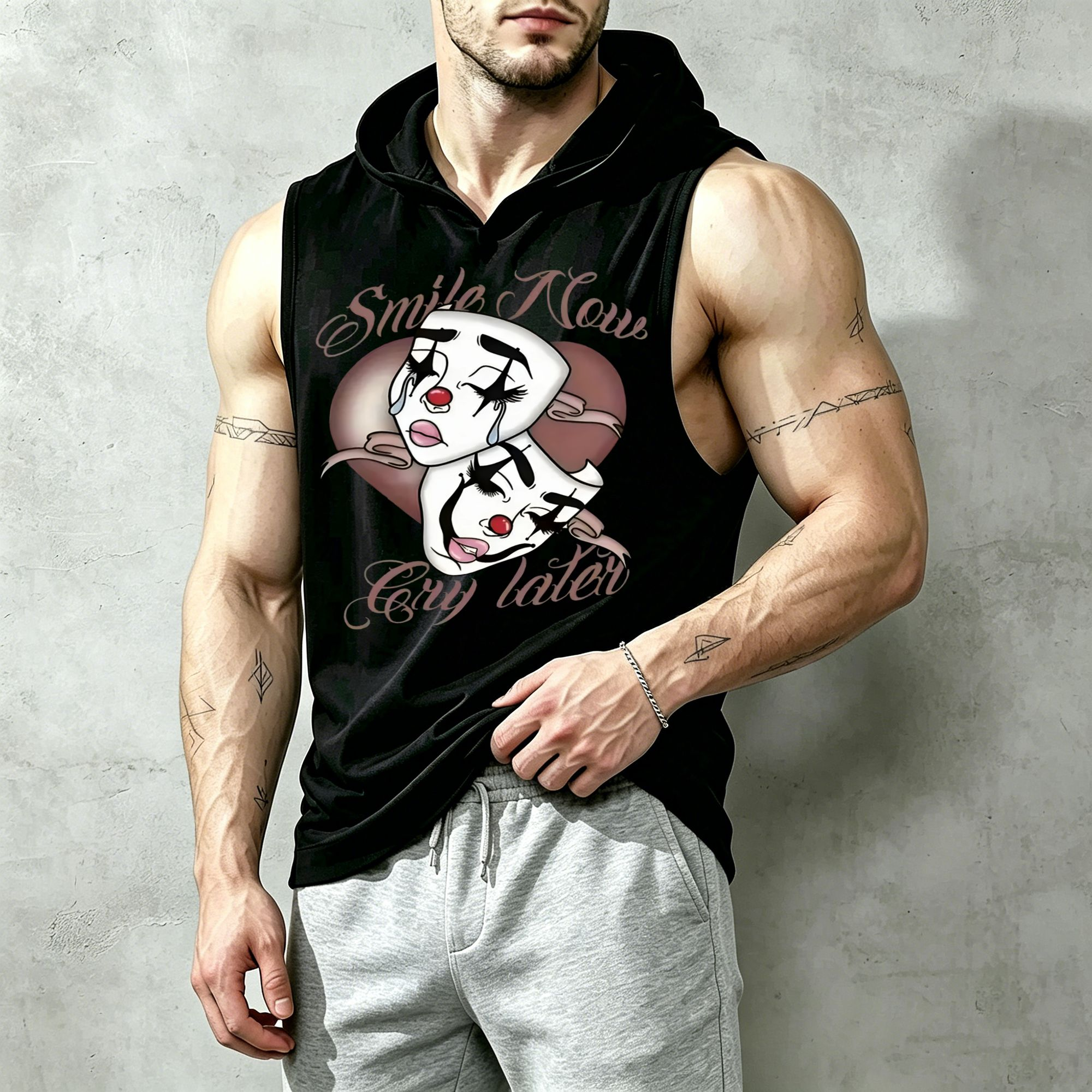 เสื้อกล้ามมีฮู้ดผู้ชาย ลายกราฟ - Tank Top Muscle บทวิจารณ์และราคา