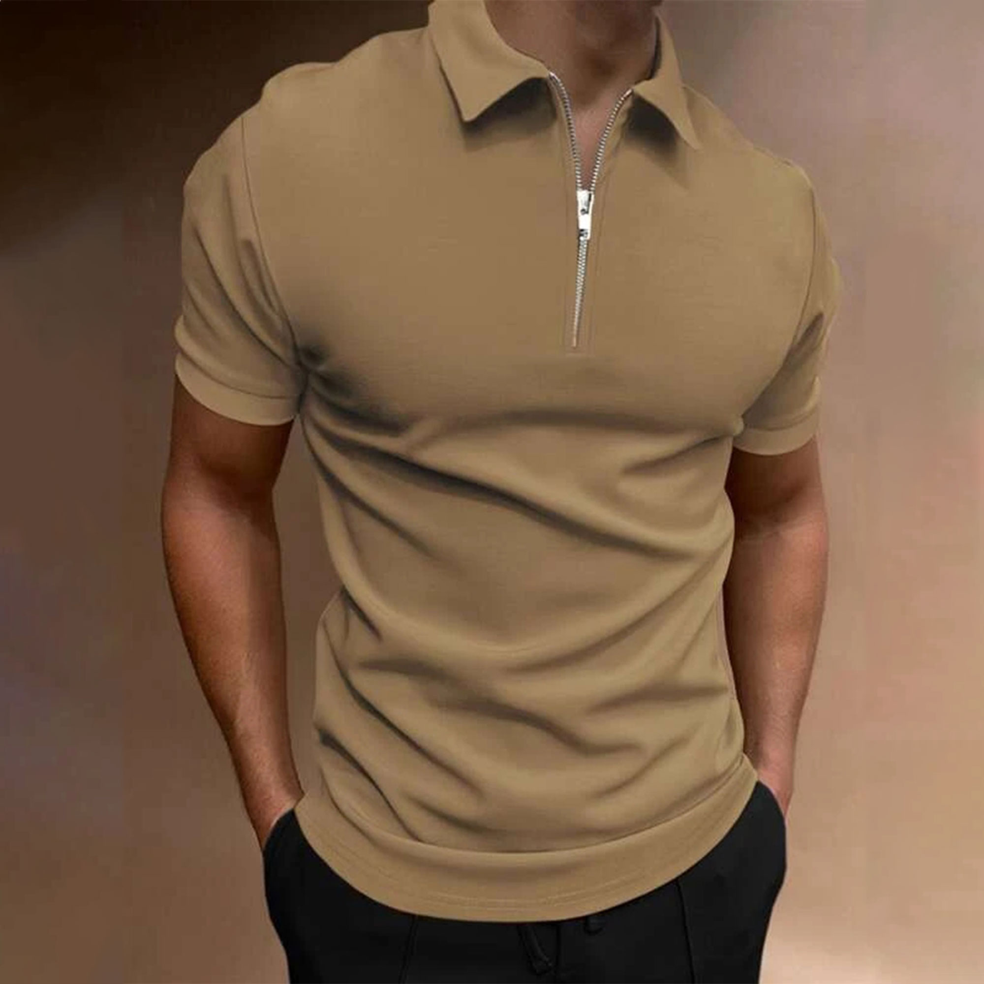 ฤดูร้อนผู้ชายสีทึบเสื้อโปโลแขน - Polo Shirt Pique บทวิจารณ์และราคา