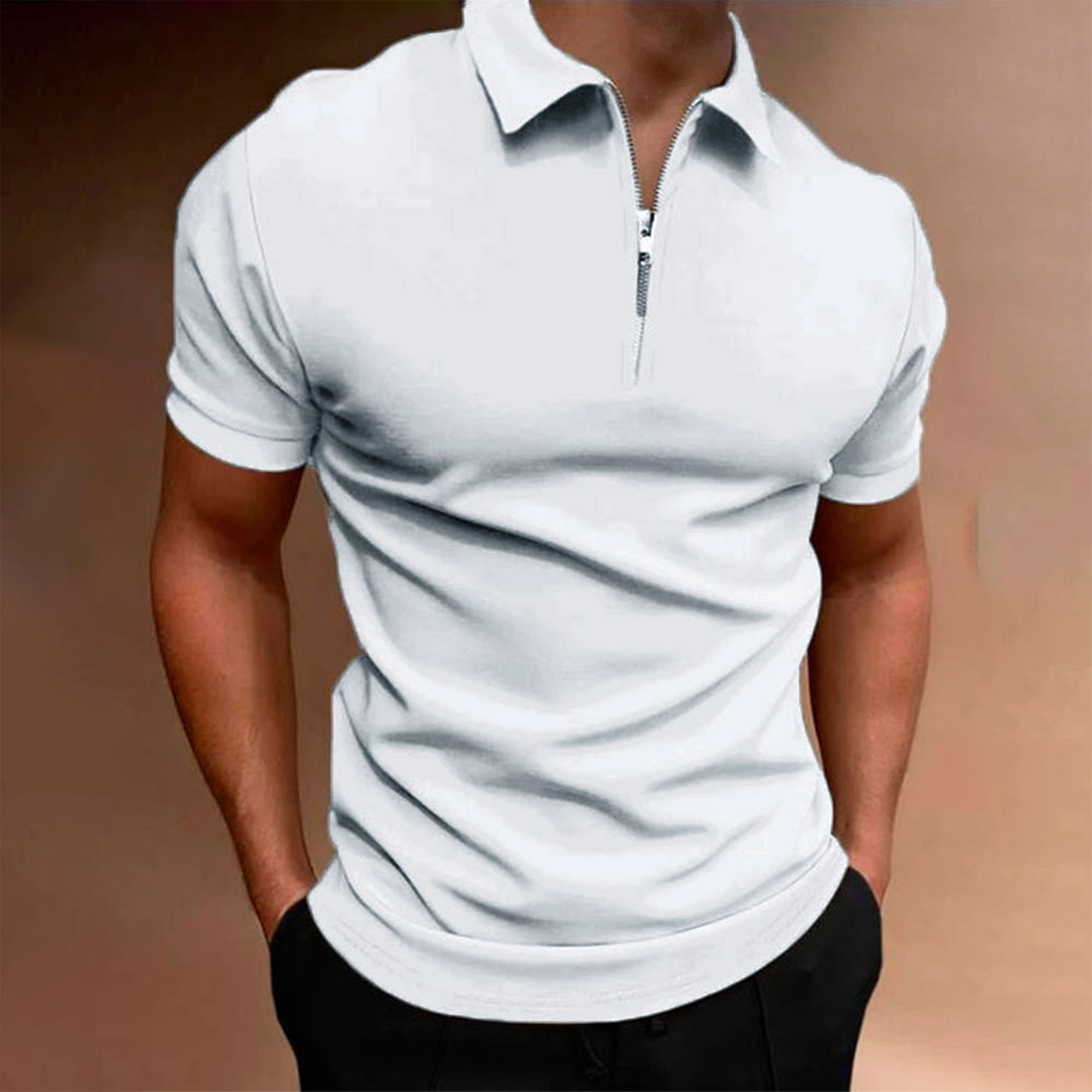 ฤดูร้อนผู้ชายสีทึบเสื้อโปโลแขน - Polo Shirt Pique บทวิจารณ์และราคา
