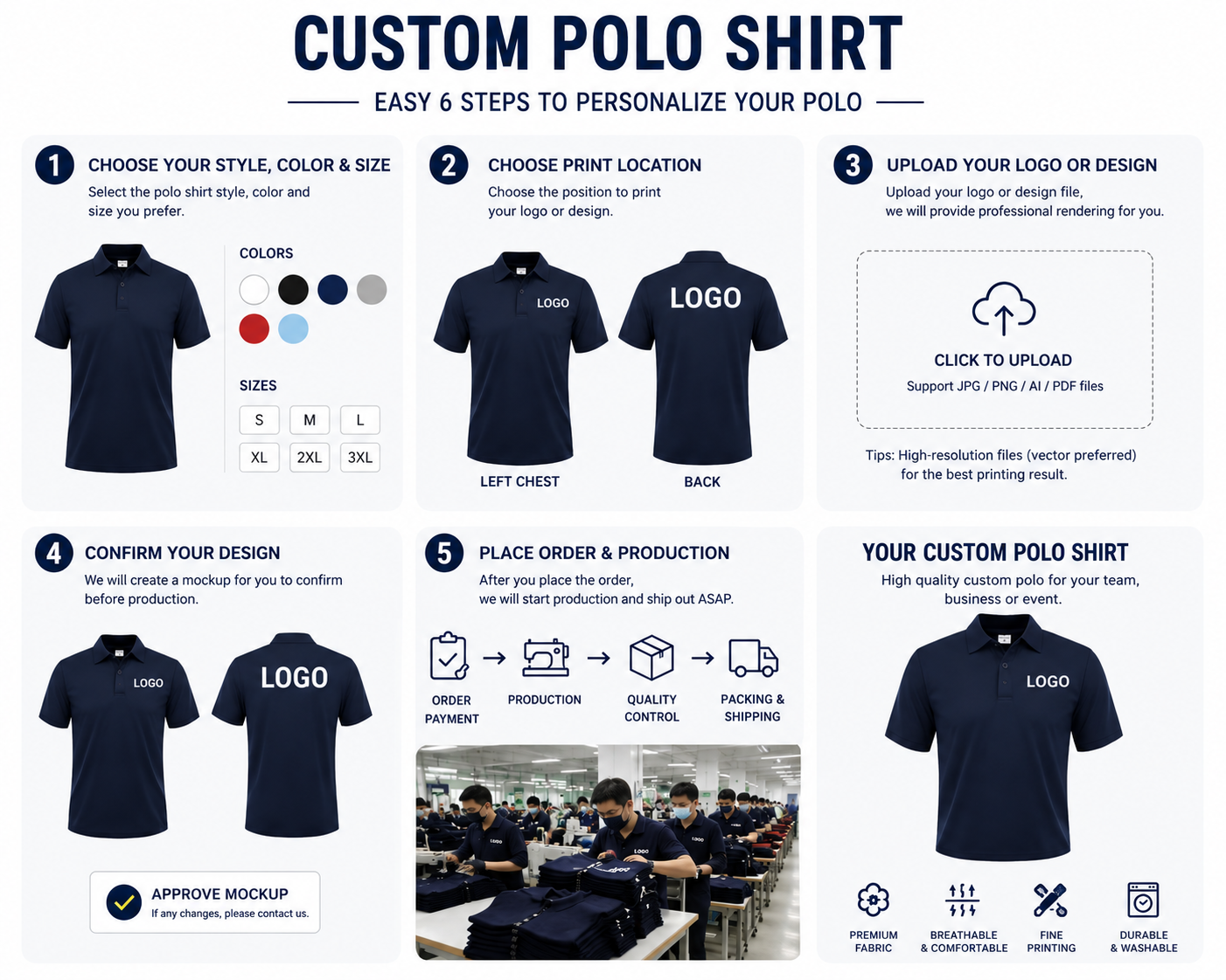 เสื้อโปโลปักโลโก้แบบกำหนดเอง เ - Polo Shirt Pique บทวิจารณ์และราคา
