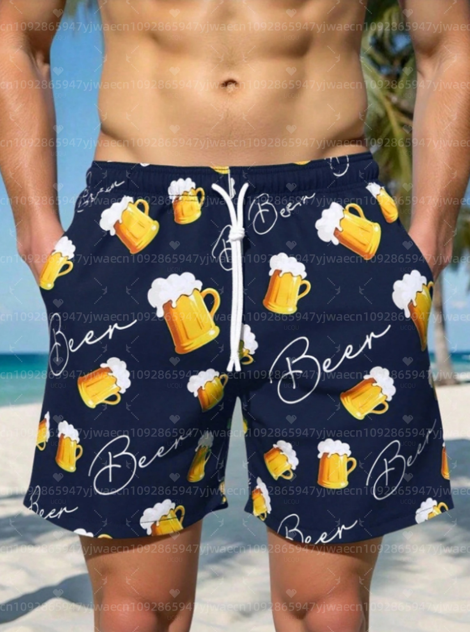 กางเกงขาสั้นชายหาดลายเบียร์สำห - Trunks Board Surf บทวิจารณ์และราคา
