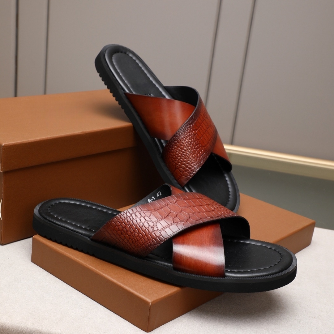 รองเท้าผู้ชายแบรนด์หรู ทำมือ แ - Flip Flop Leather Men บทวิจารณ์และราคา