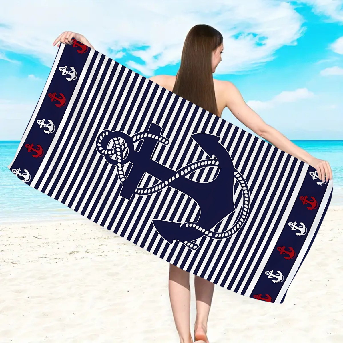 ลายองค์ประกอบทะเล 1 ชิ้น, สมอเ - Beach Towel Large บทวิจารณ์และราคา