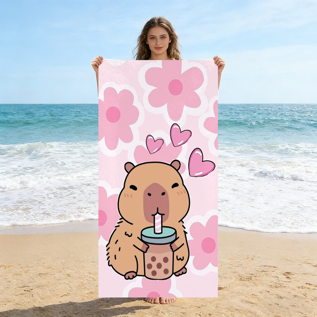 ผ้าขนหนูชายหาดลายคาปิบาร่าน่าร - Beach Towel Large บทวิจารณ์และราคา