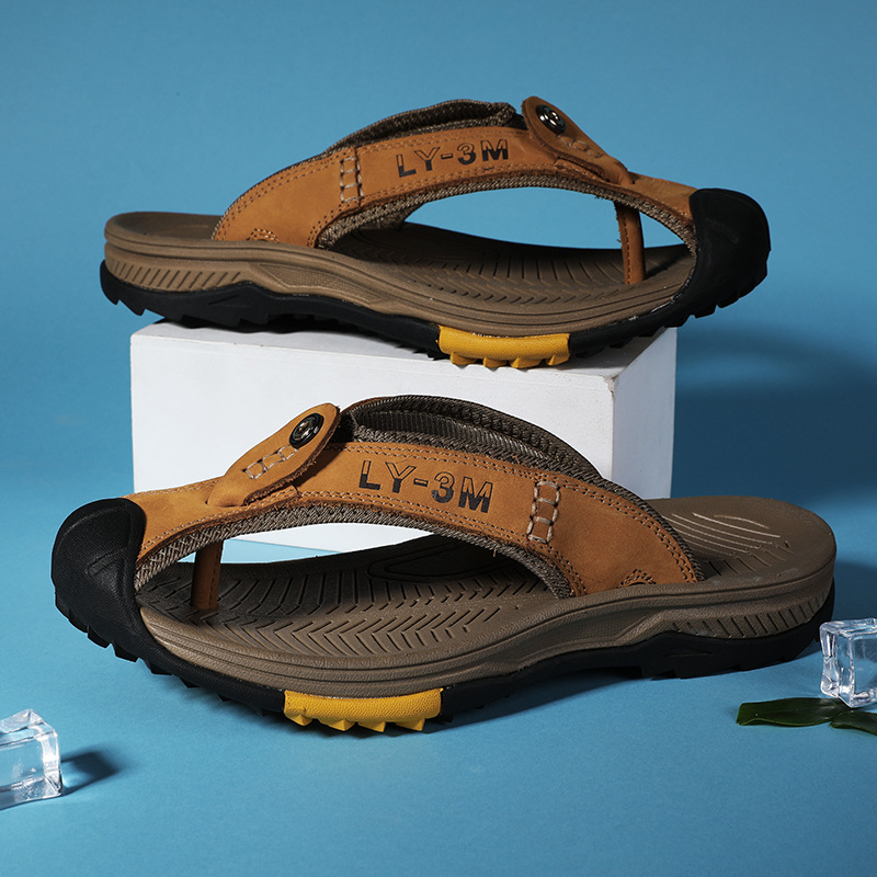 รองเท้าแตะหนังแท้ผู้ชายแบบใหม่ - Flip Flop Leather Men บทวิจารณ์และราคา