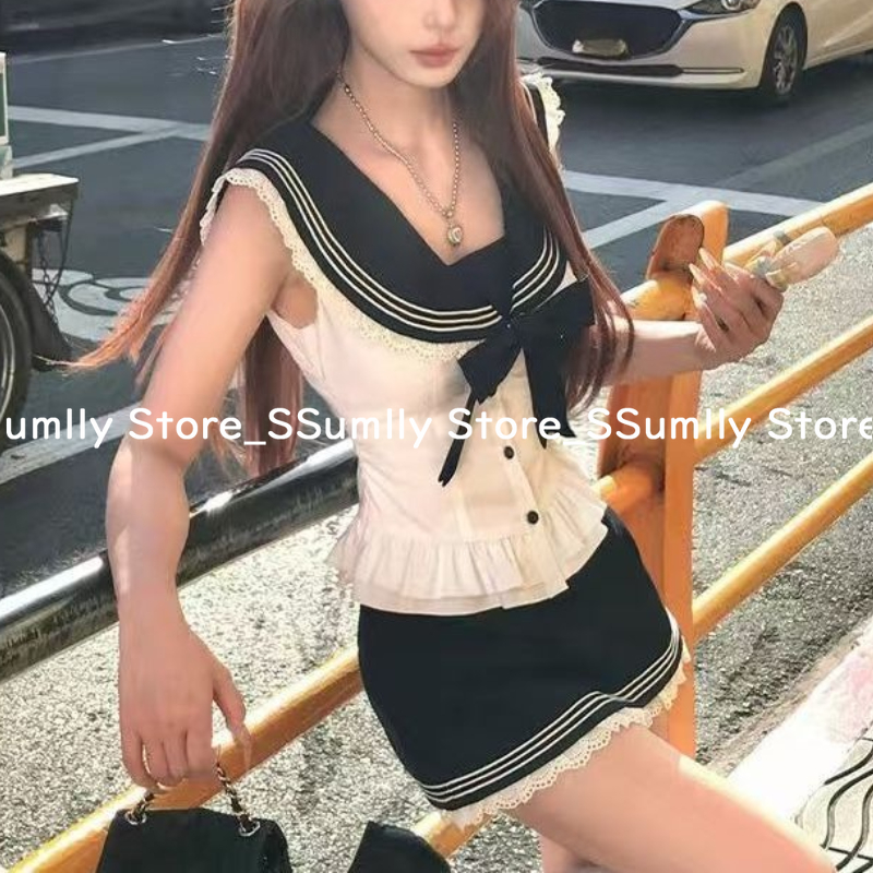 วิทยาลัยสไตล์หวาน 2 ชิ้นชุดผู้ - Shirt Camp Collar บทวิจารณ์และราคา