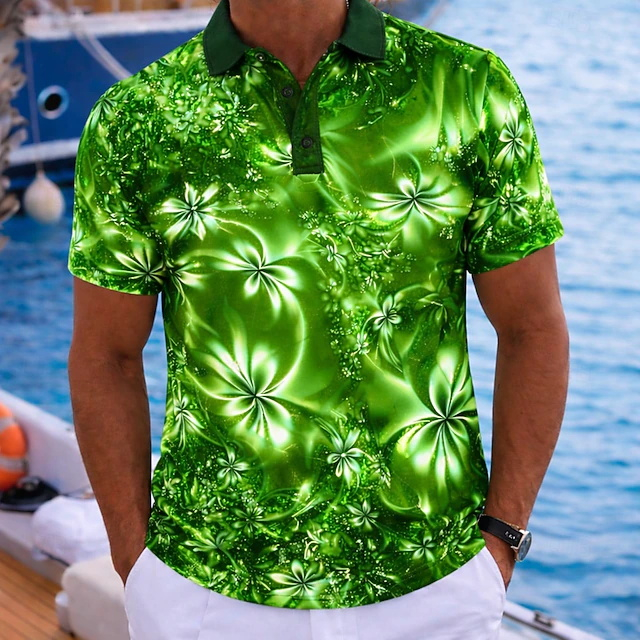 เสื้อโปโลผู้ชายลายดอกไม้สีเขีย - Resort Shirt Floral บทวิจารณ์และราคา