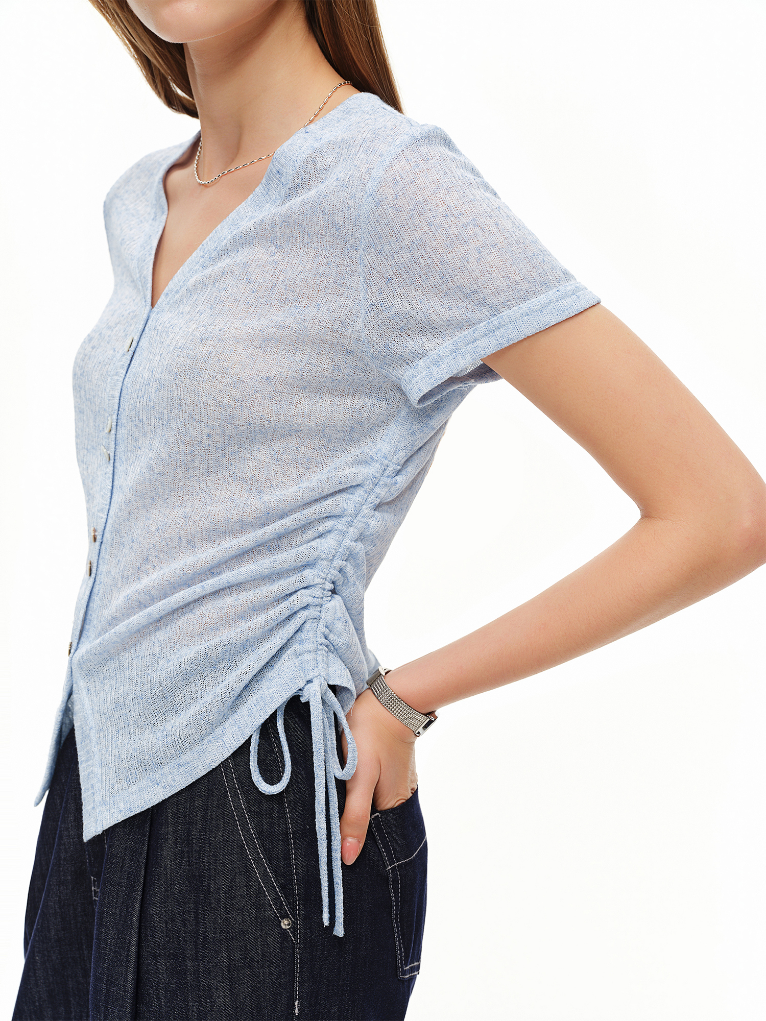 DUSHU เสื้อยืดผ้าลินินคอวีน้ำห - Short Linen Drawstring บทวิจารณ์และราคา