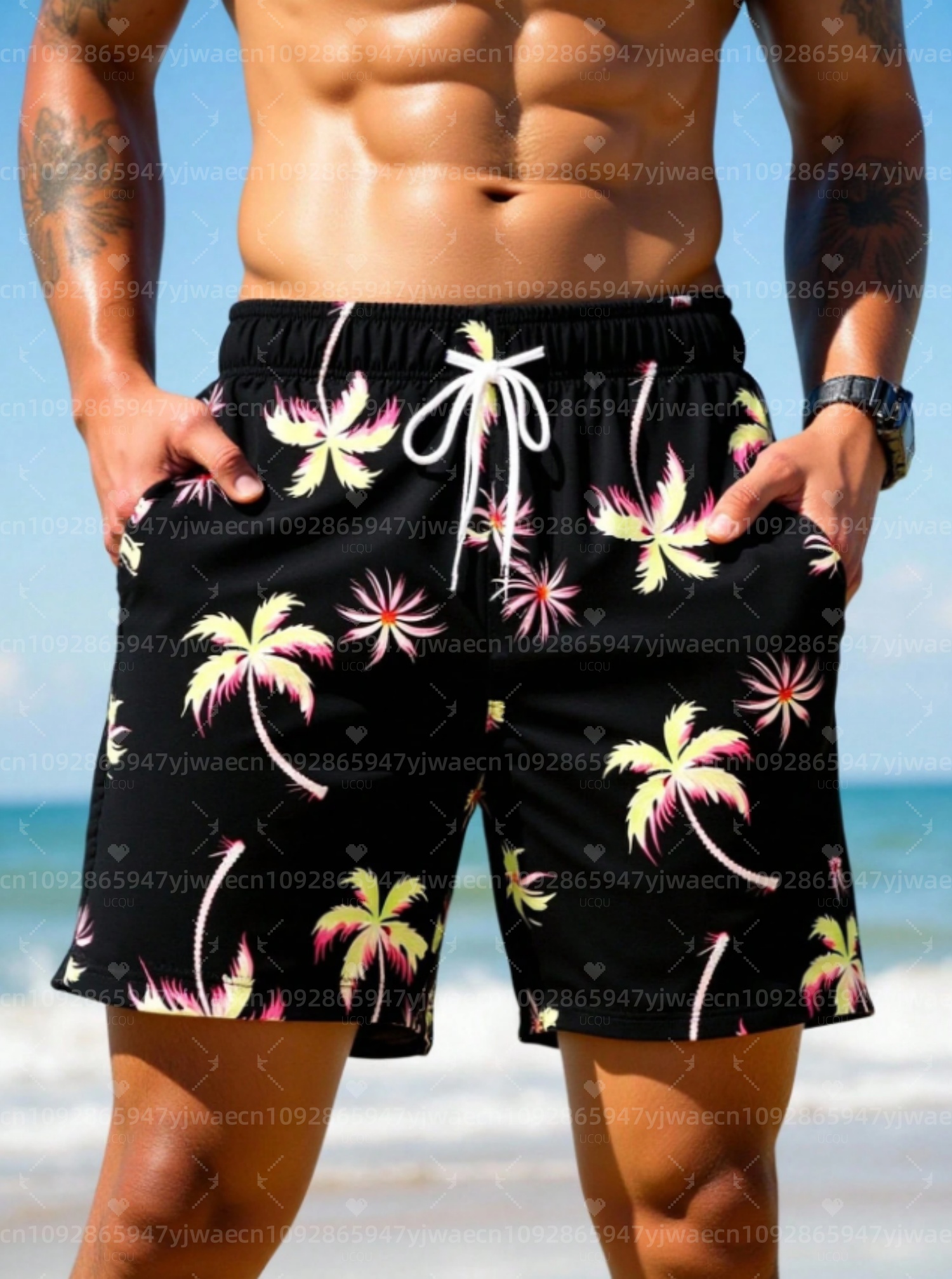 กางเกงขาสั้นชายหาดลายแมงกะพรุน - Trunks Board Surf บทวิจารณ์และราคา