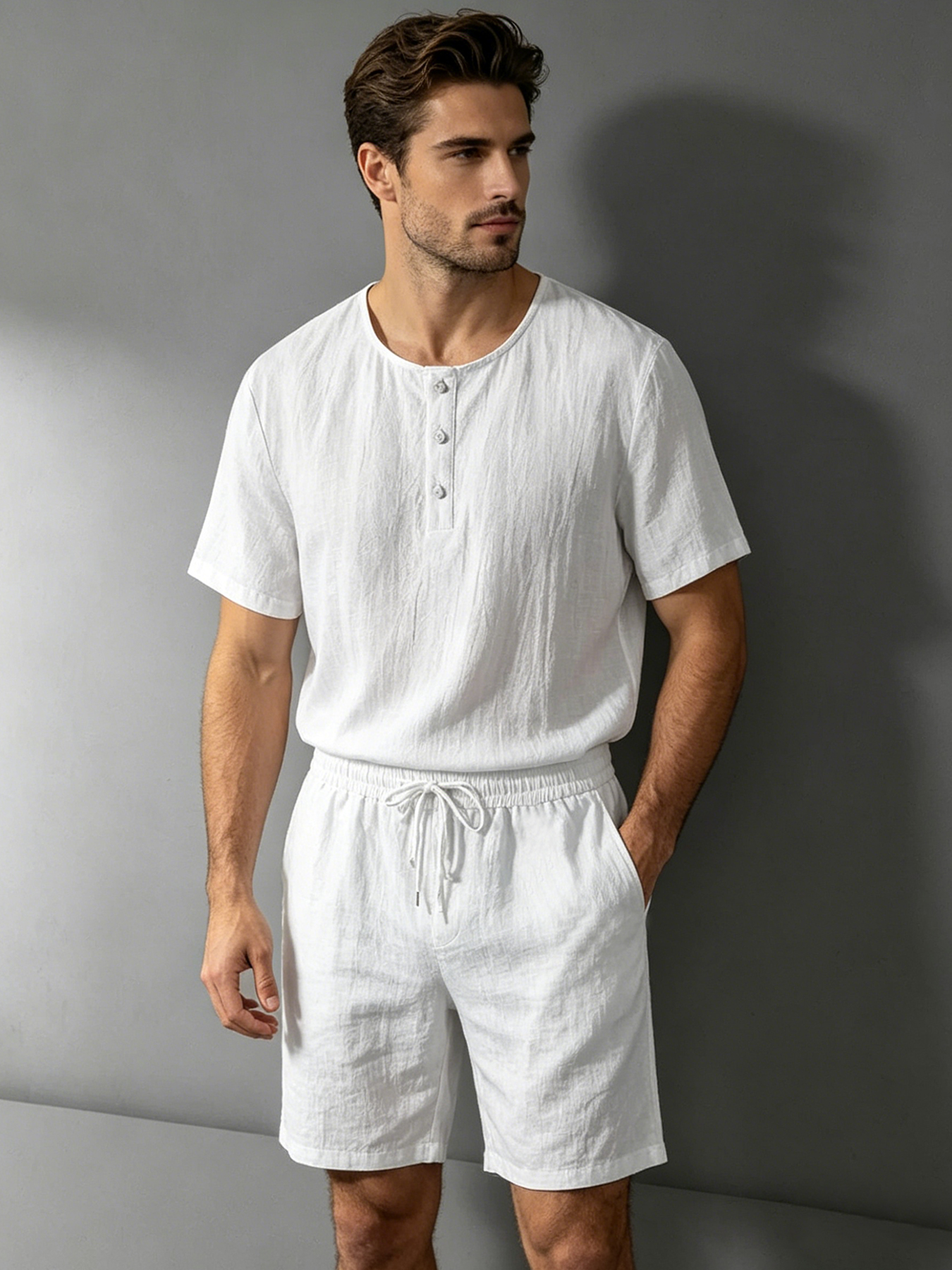 ชุดเซ็ต 2 ชิ้น เสื้อเฮนลีย์ผ้า - Linen Shirt Breathable บทวิจารณ์และราคา