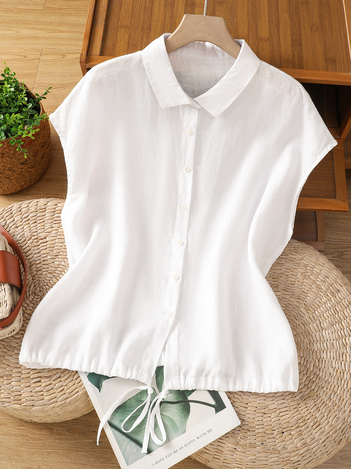 เสื้อเชิ้ตแขนสั้นผ้าฝ้ายลินินล - Short Linen Drawstring บทวิจารณ์และราคา